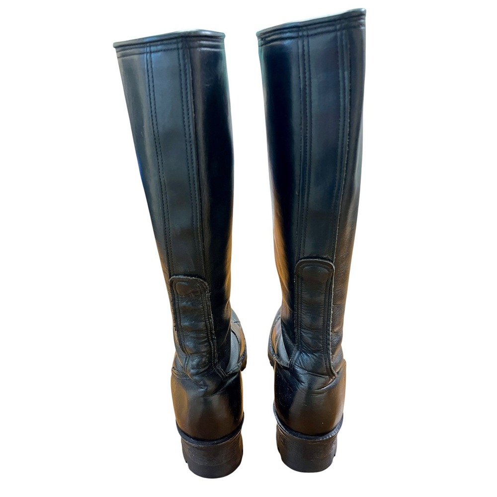 Rare Vintage FRYE Campus Lug Lace Up Boots Sz 9 Black Leather Knee High 90s Goth - Picture 5 of 10